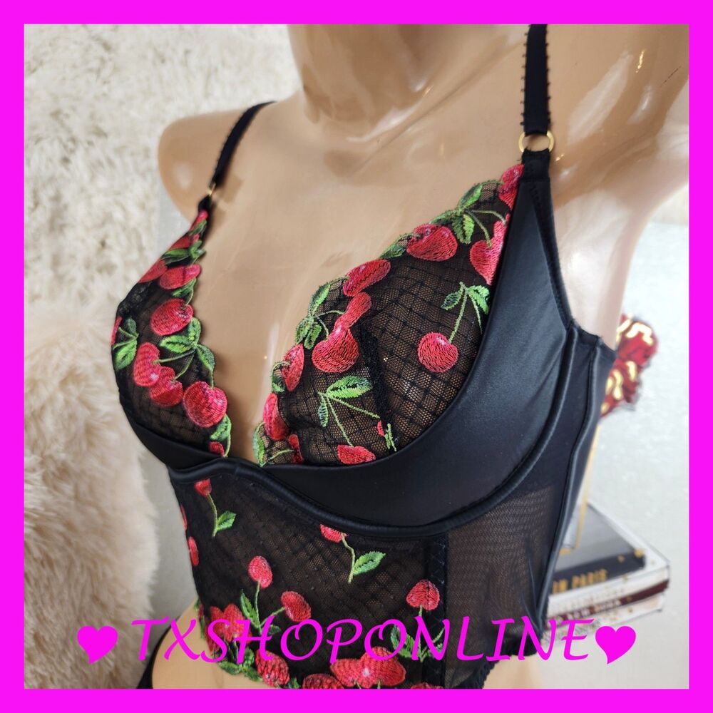 💗👙Victoria's Secret Cherry Embroidery Quarter-Cup Corset Top💗👙